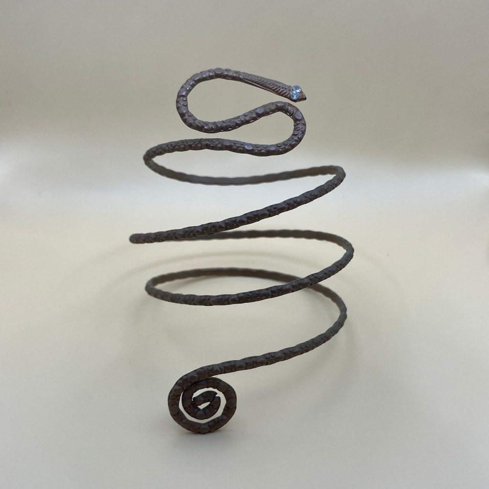 Vintage Bronze Snake Spiral Arm Cuff Bracelet Serpent Wrap Rhinestone Eyes